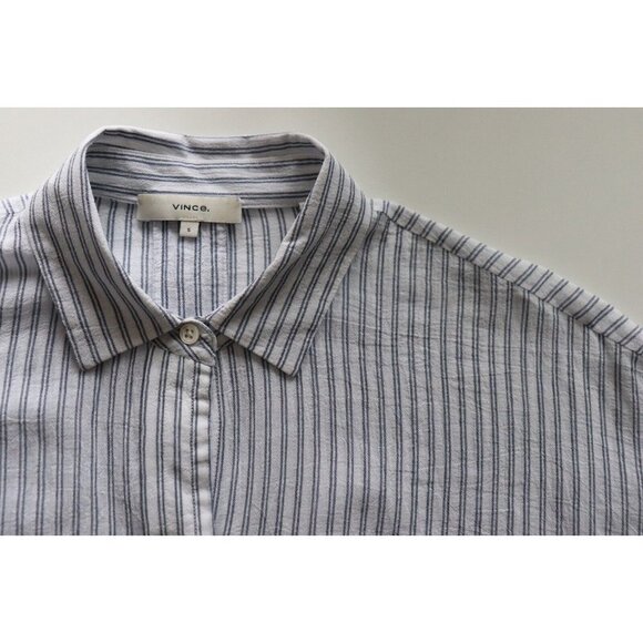Vince Women's Size Small White Blue Relaxed-Fit Blouse Striped Button Down Shirt - Picture 2 of 6